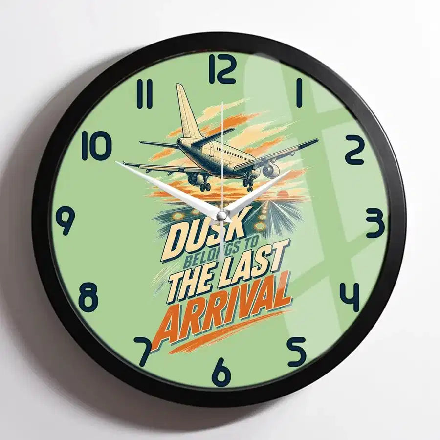 Dusk Belongs To The Last Arrival design on light green framed wall clock