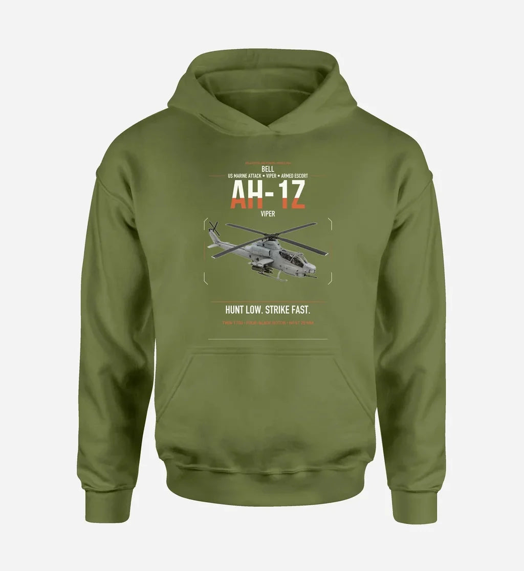 Bell AH-1Z Viper design on green army double-side hoodie, single-side print