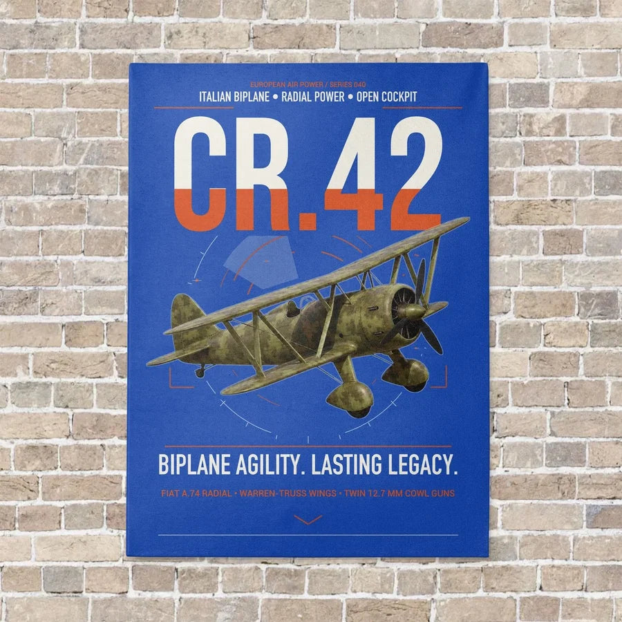 Fiat CR.42 Falco vertical canvas print - no frame - blue background