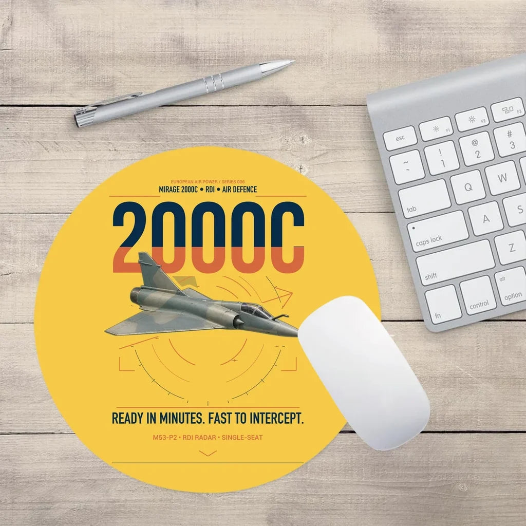 Dassault Mirage 2000C RDI design on yellow round mouse pad