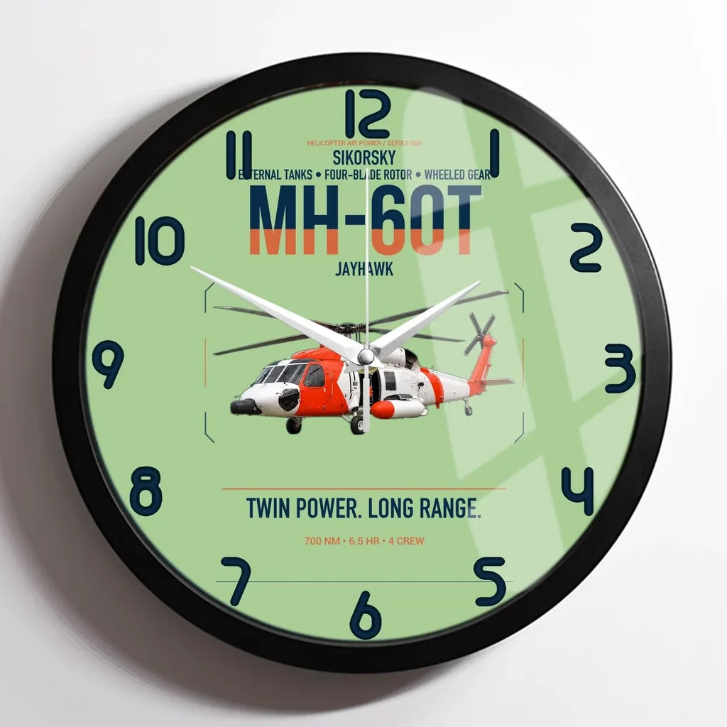Sikorsky MH-60T Jayhawk design on light green framed wall clock