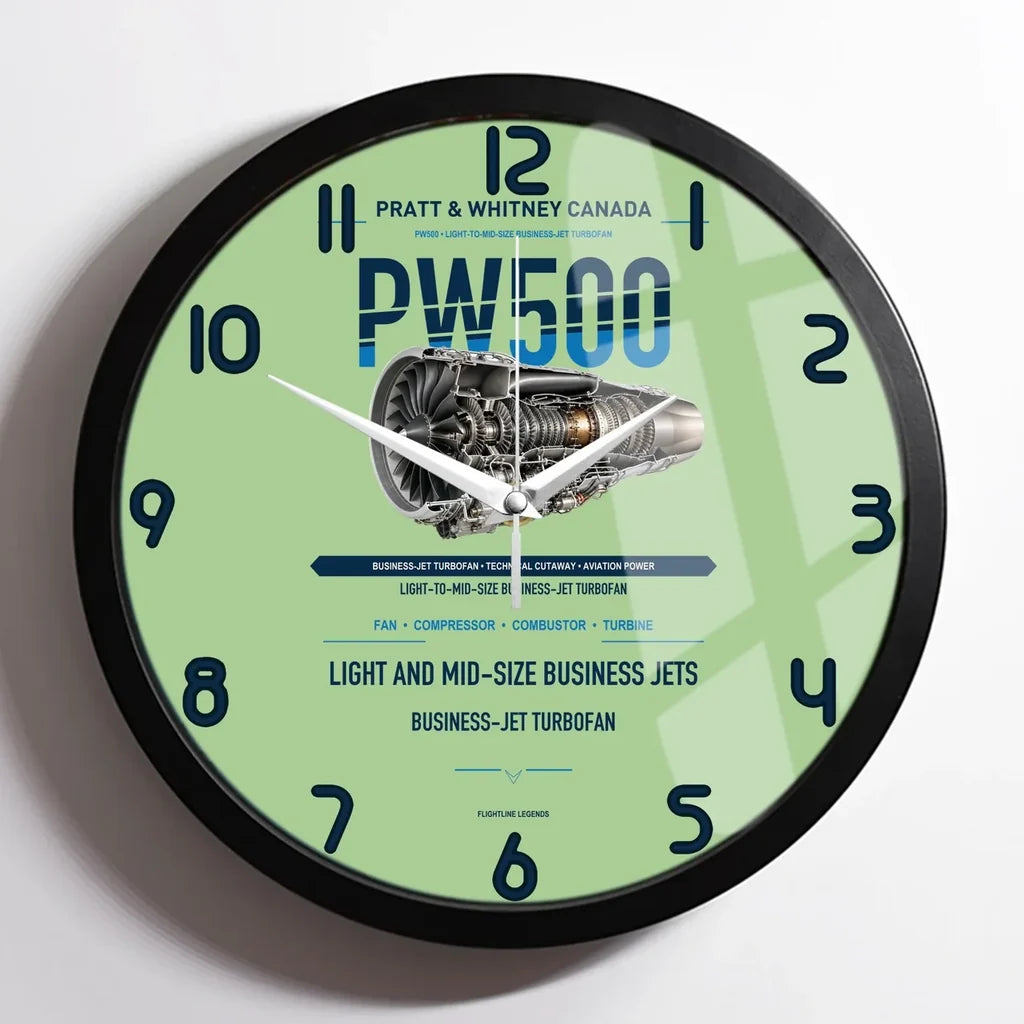 PW500 design on light green framed wall clock