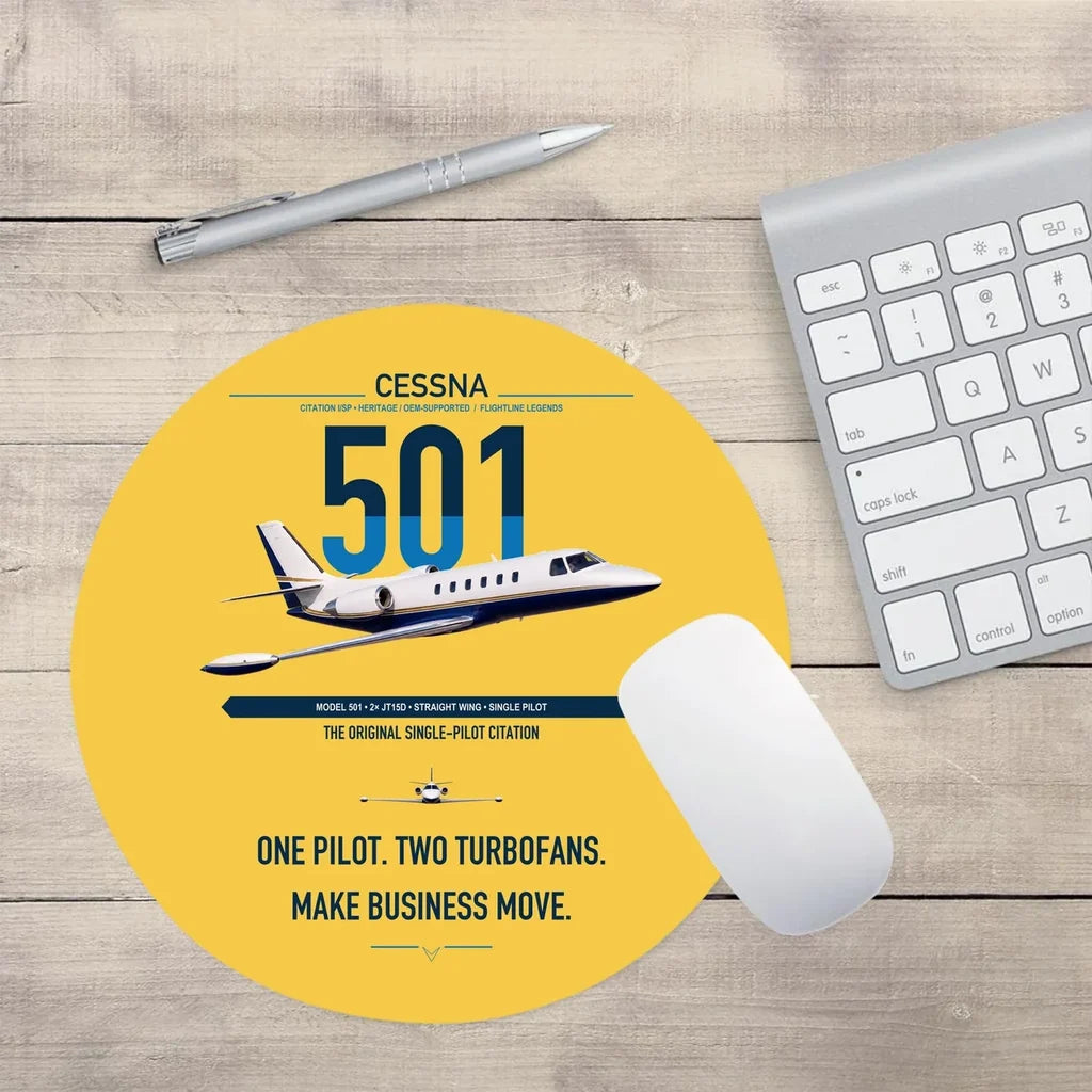 Cessna 501 Citation I SP design on yellow round mouse pad