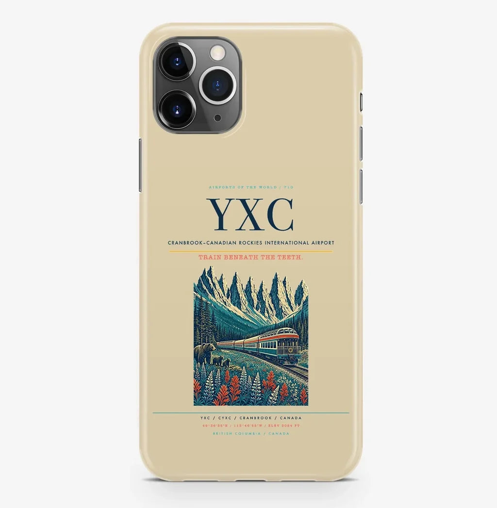 Cranbrook Airport (YXC) design on beige iPhone 16 Pro MagSafe case