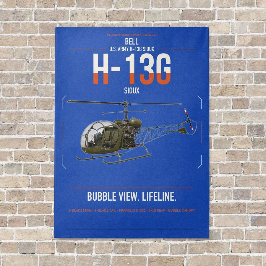Bell H-13G Sioux vertical canvas print - no frame - blue background