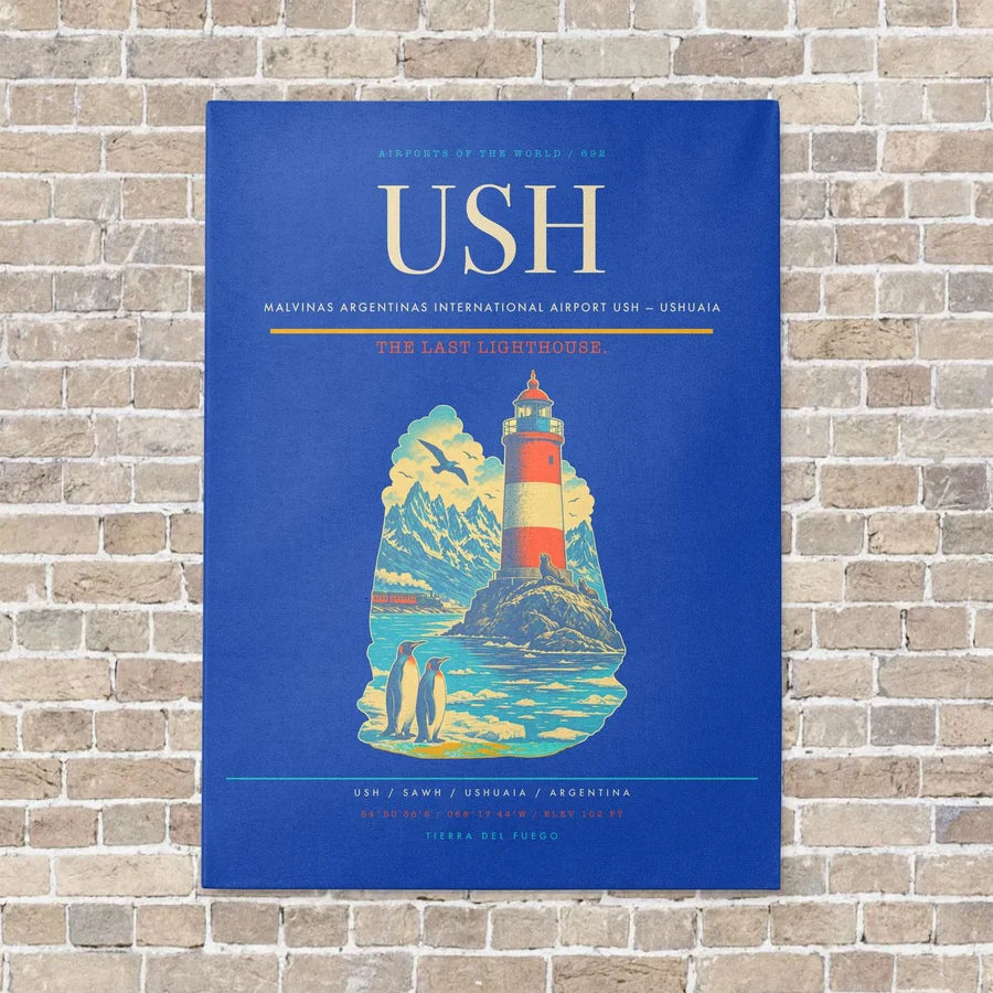 Malvinas Argentinas International Airport USH — Ushuaia vertical canvas print - no frame - blue background