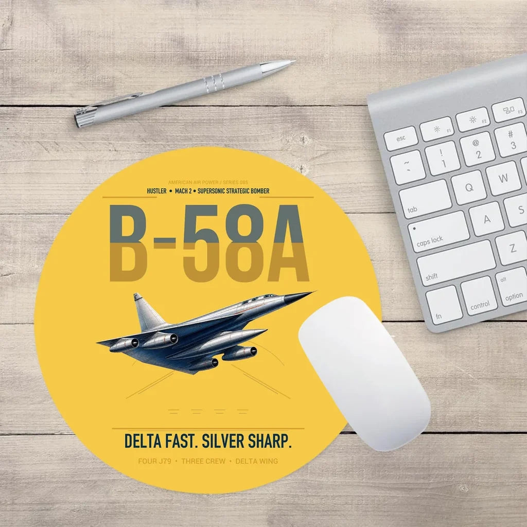 B-58A Hustler design on yellow round mouse pad