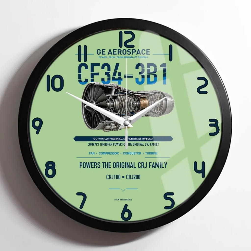 CF34-3B1 design on light green framed wall clock
