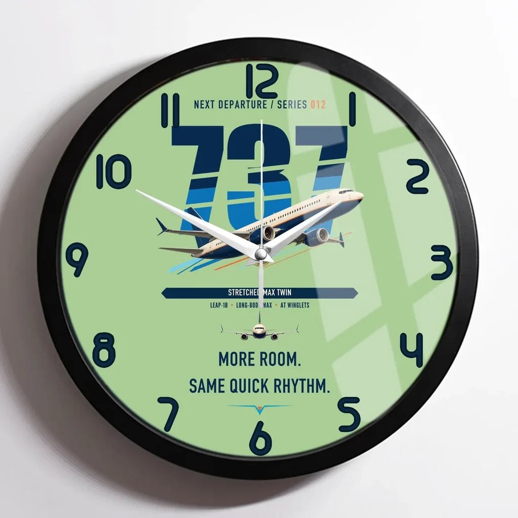 Boeing 737 MAX 9 design on light green framed wall clock