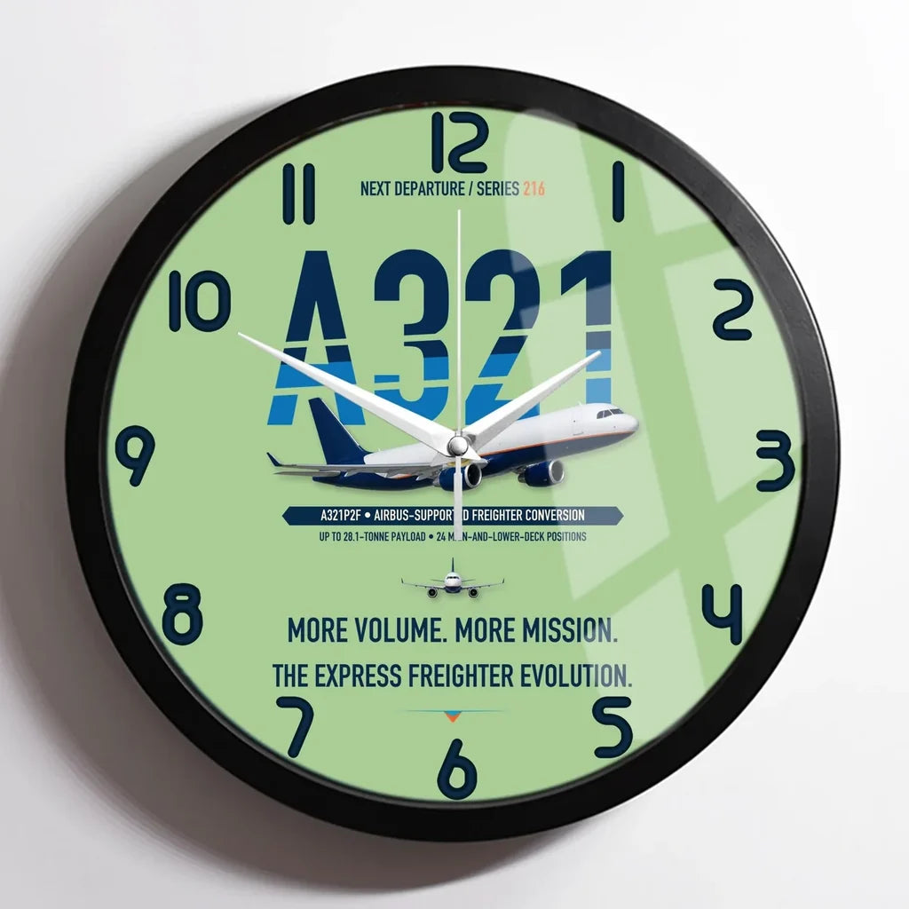 Airbus A321P2F design on light green framed wall clock