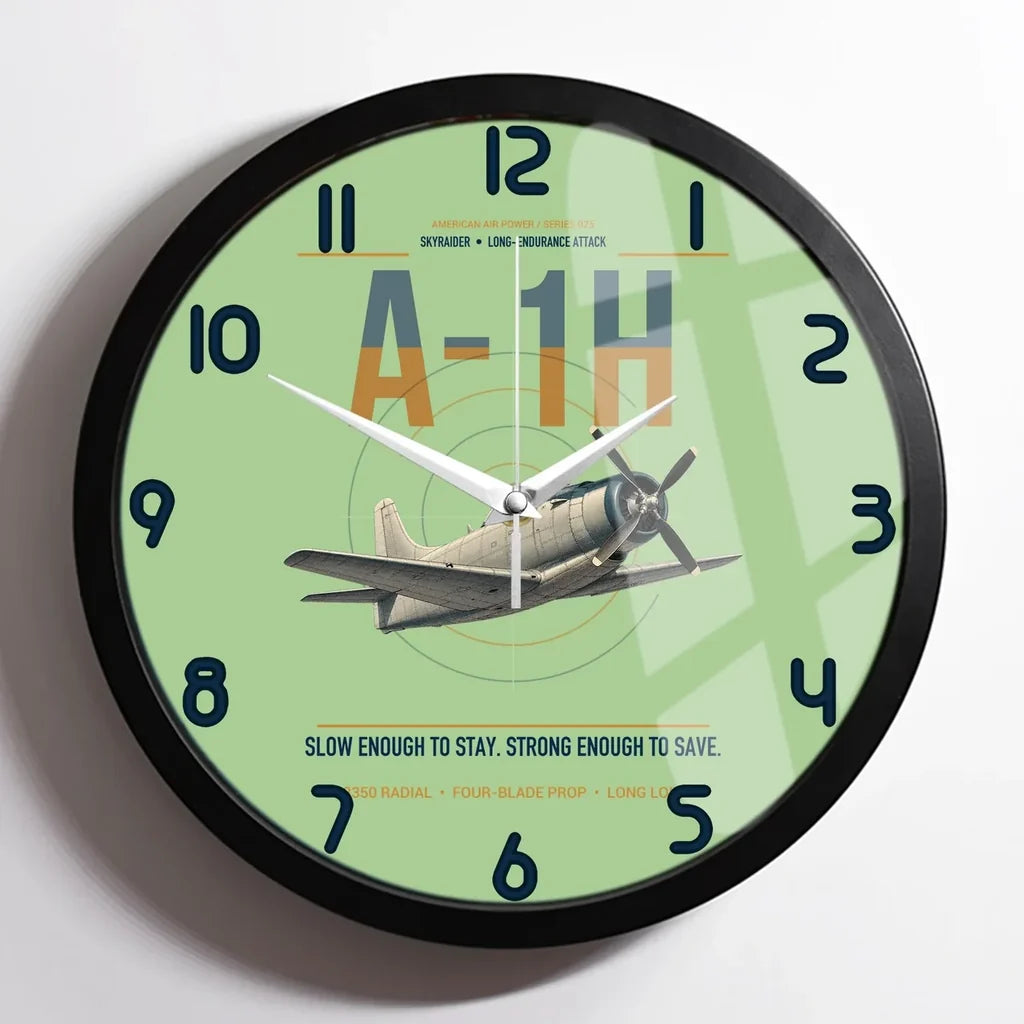 A-1H Skyraider design on light green framed wall clock