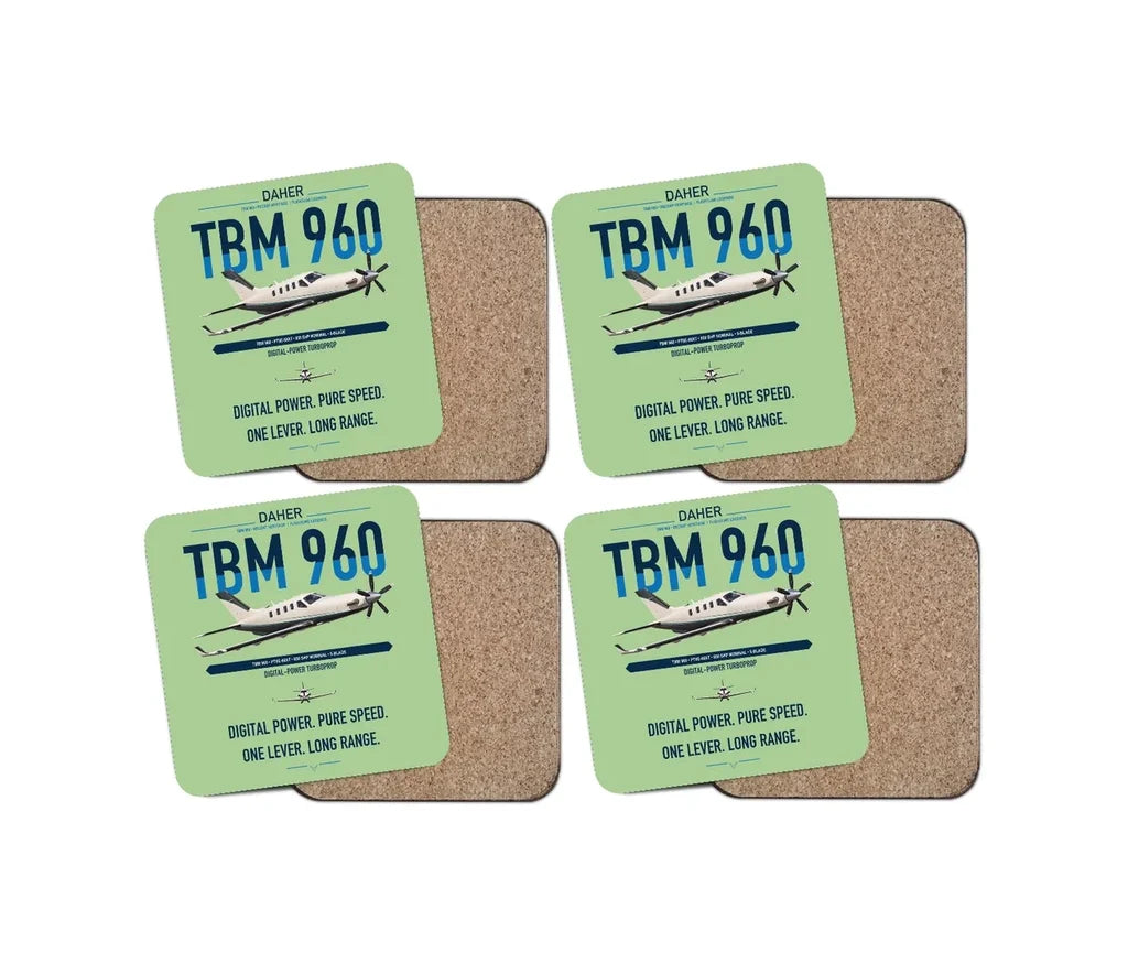 Daher TBM 960 design on light green 4 pieces set coaster