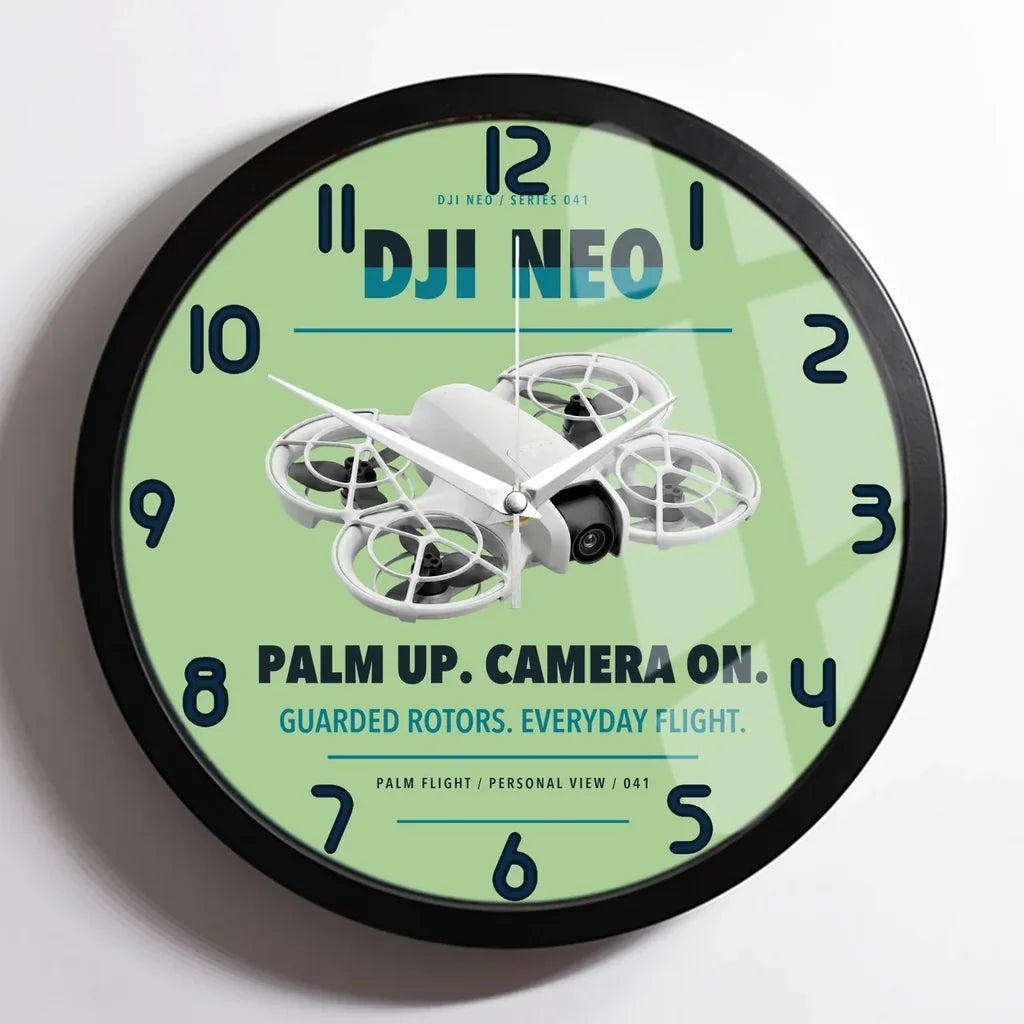 DJI Neo design on light green framed wall clock