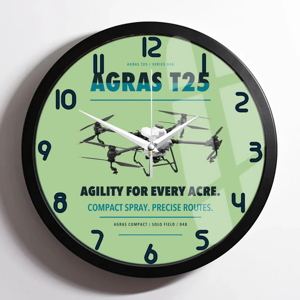 DJI Agras T25 design on light green framed wall clock