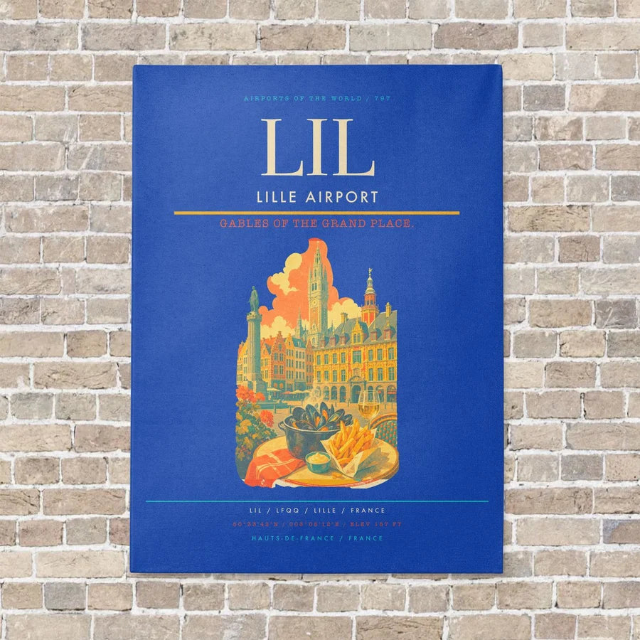 Lille Airport LIL vertical canvas print - no frame - blue background