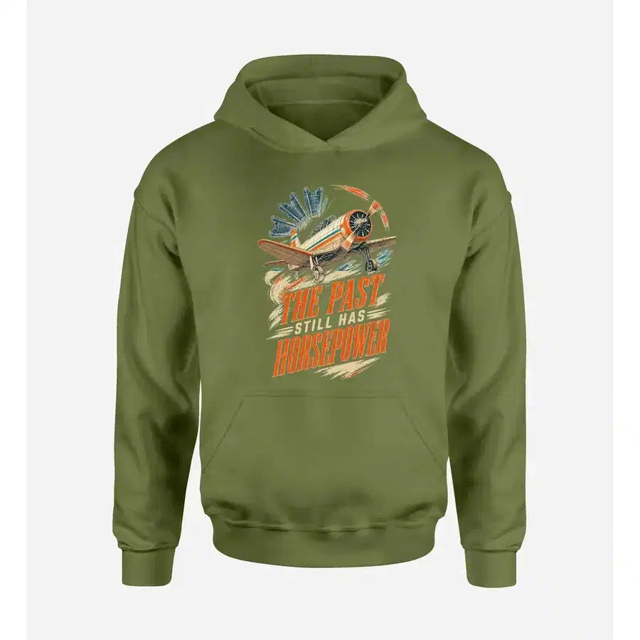 SIGNAL 656 - The Past Still Has Horsepower design on green army hoodie single side