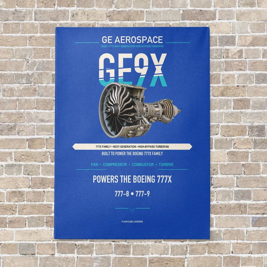 GE9X vertical canvas print - no frame - blue background