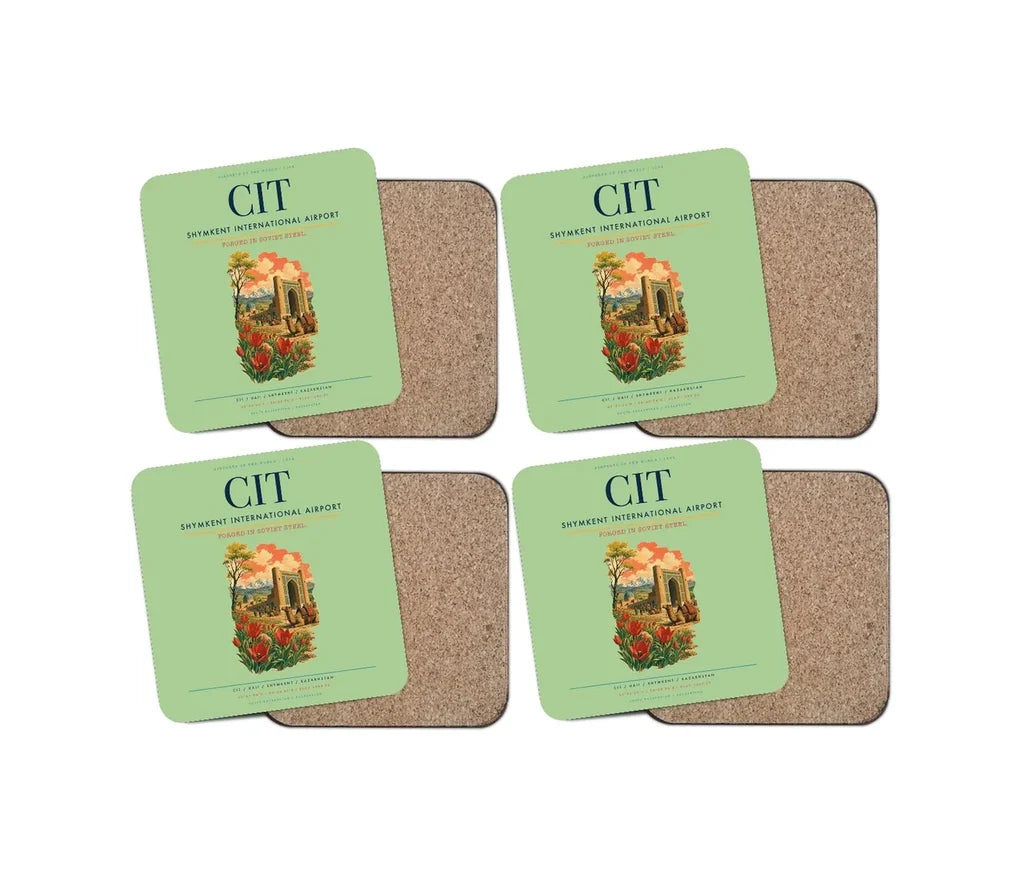 Shymkent International Airport (CIT) design on light green 4 pieces set coaster