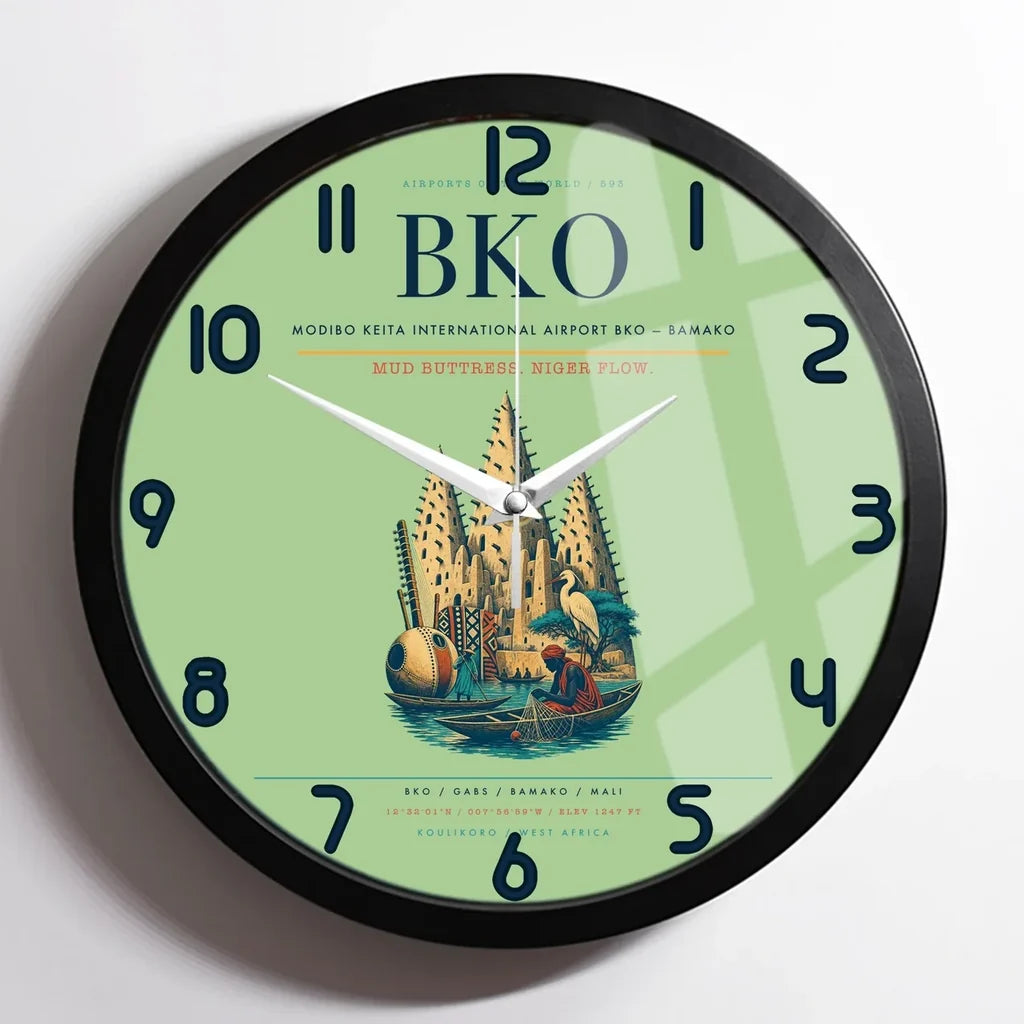 Modibo Keita International Airport (BKO) design on light green framed wall clock