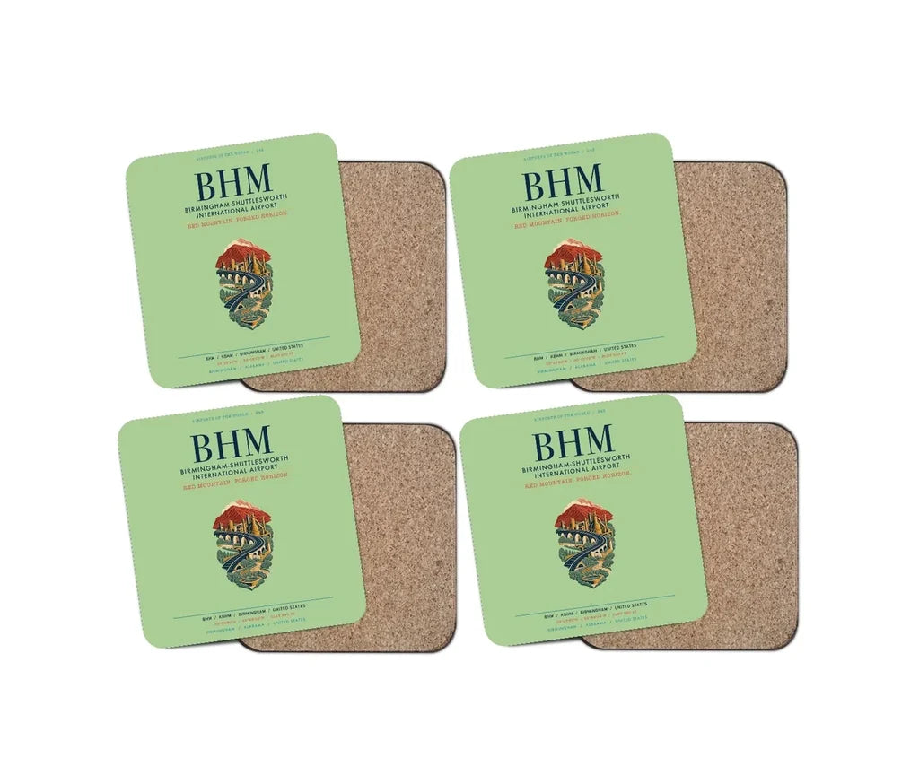 Birmingham-Shuttlesworth International Airport (BHM) design on light green 4 pieces set coaster