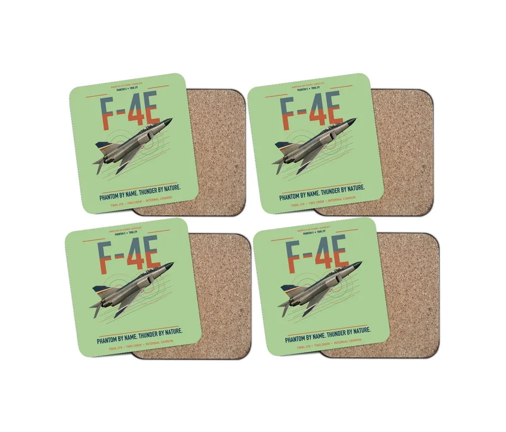 F-4E Phantom II design on light green 4 pieces set coaster