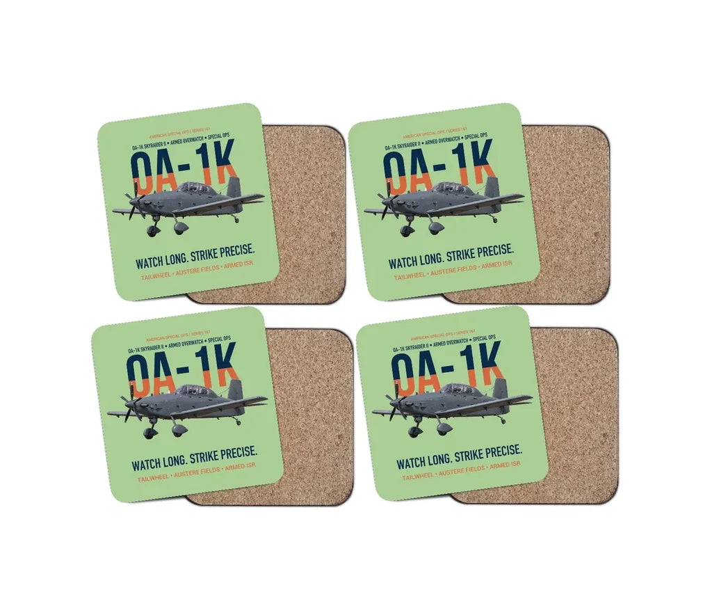 OA-1K Skyraider II Armed Overwatch design on light green 4 pieces set coaster