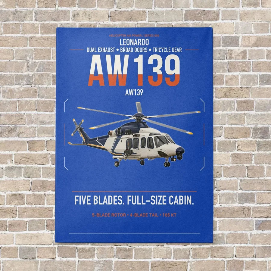Leonardo AW139 vertical canvas print - no frame - blue background
