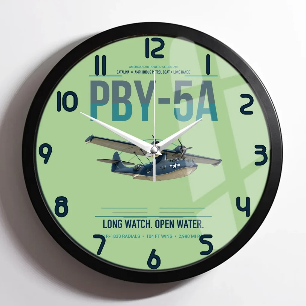 PBY-5A Catalina design on light green framed wall clock