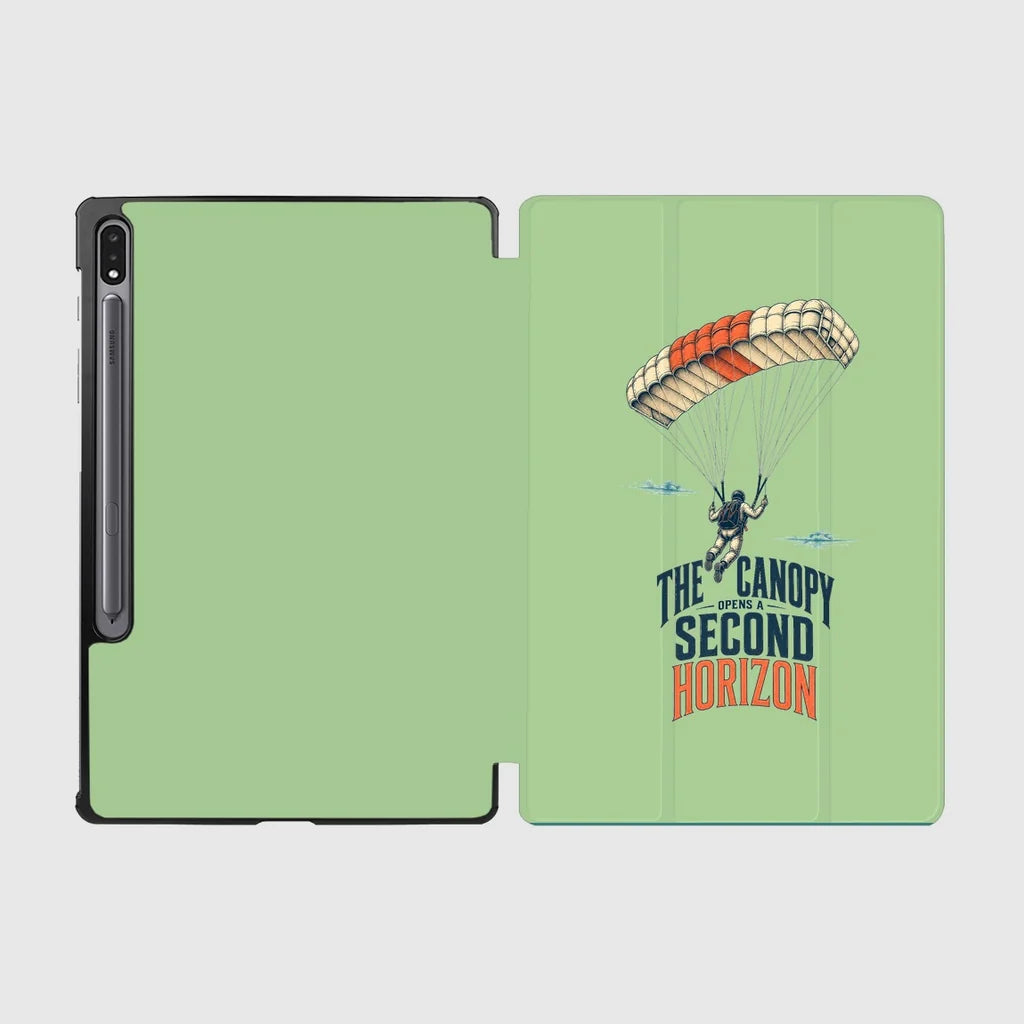 The Canopy Opens A Second Horizon design on light green samsung tablet tablet case