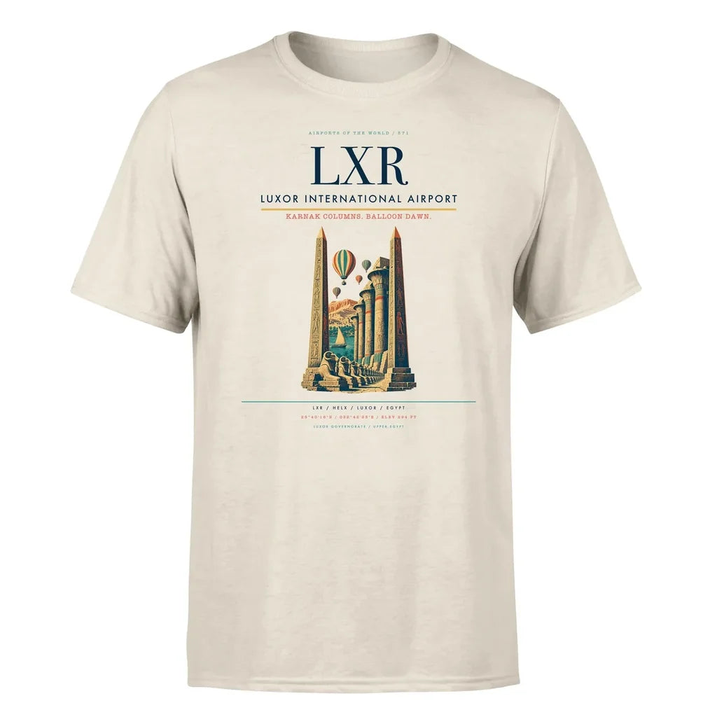 Luxor International Airport (LXR) T-Shirt single-side front print in Beige | luxor-international-airport-lxr-double-side-t-shirt