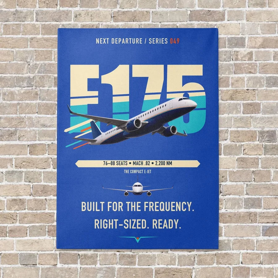 Embraer E175 vertical canvas print - no frame - blue background