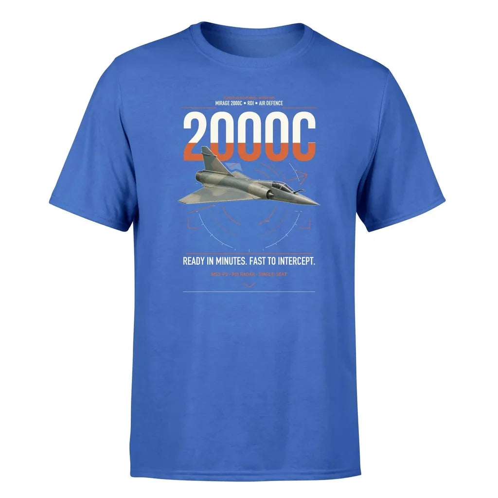 Dassault Mirage 2000C RDI design on blue t-shirt, single-side print