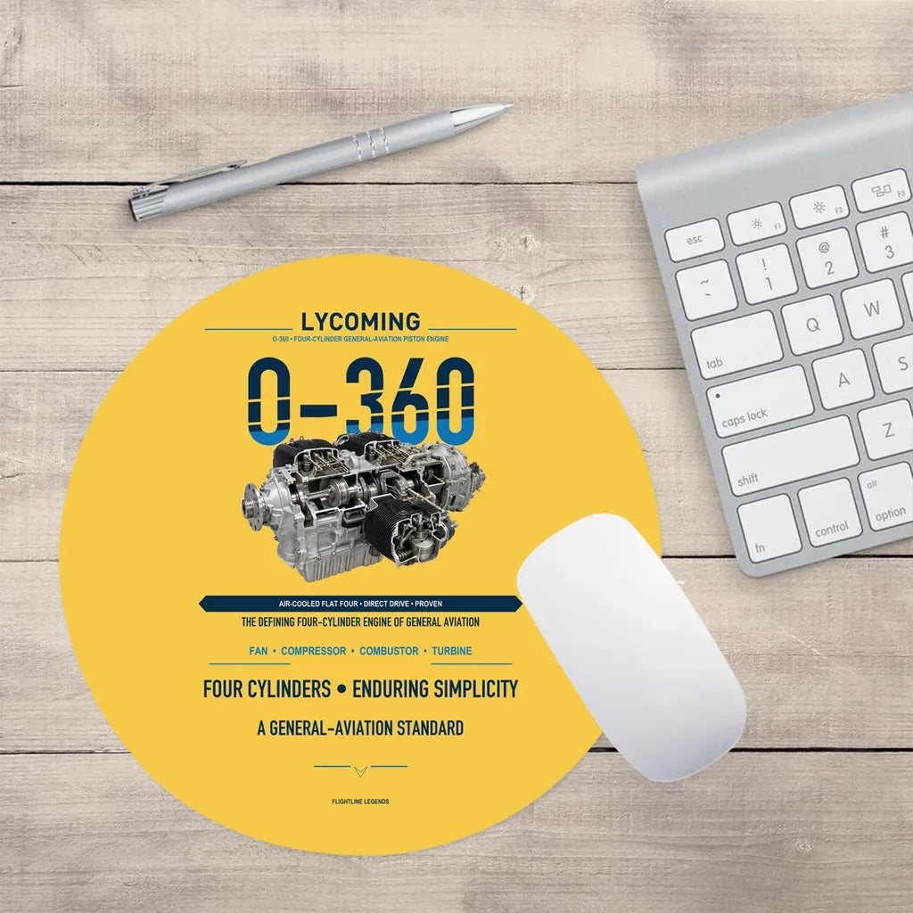 O-360 design on yellow round mouse pad
