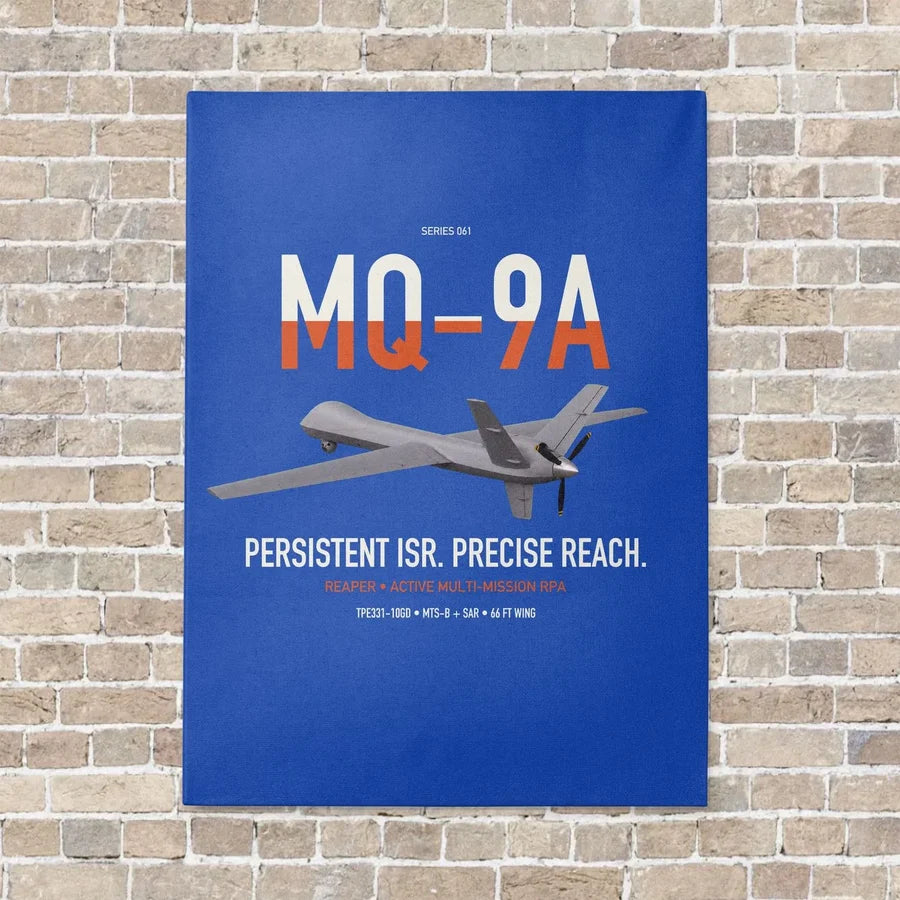 MQ-9A Reaper vertical canvas print - no frame - blue background