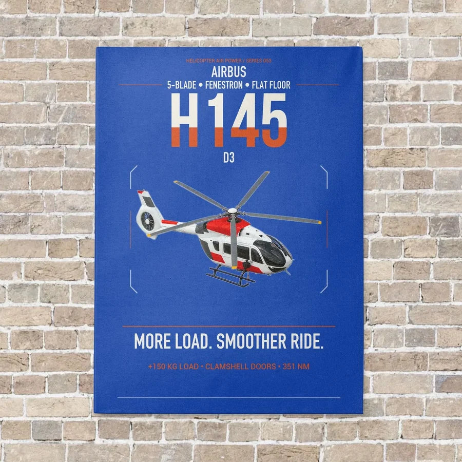 Airbus H145 D3 vertical canvas print - no frame - blue background