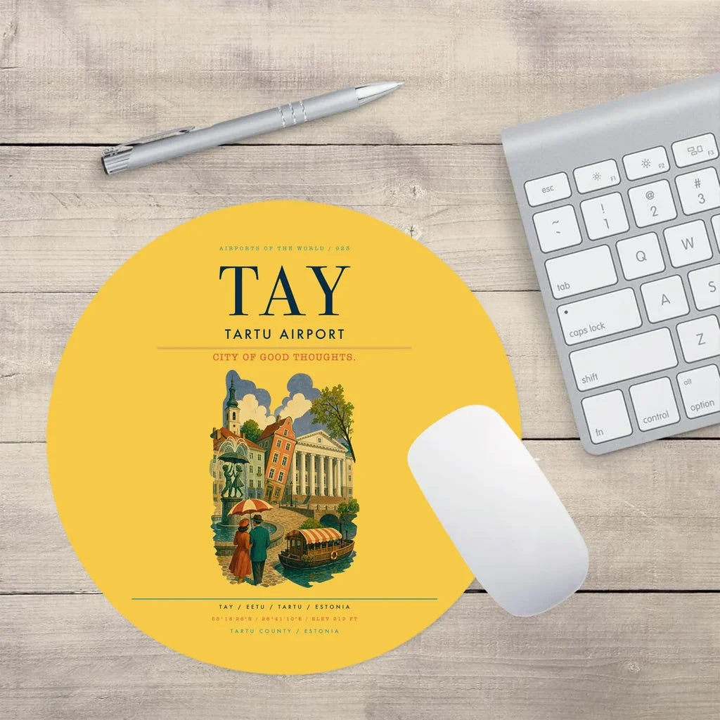 Tartu Airport (TAY) design on yellow round mouse pad