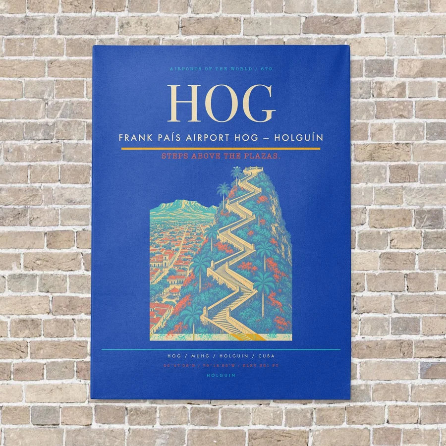 Frank País Airport HOG — Holguín vertical canvas print - no frame - blue background