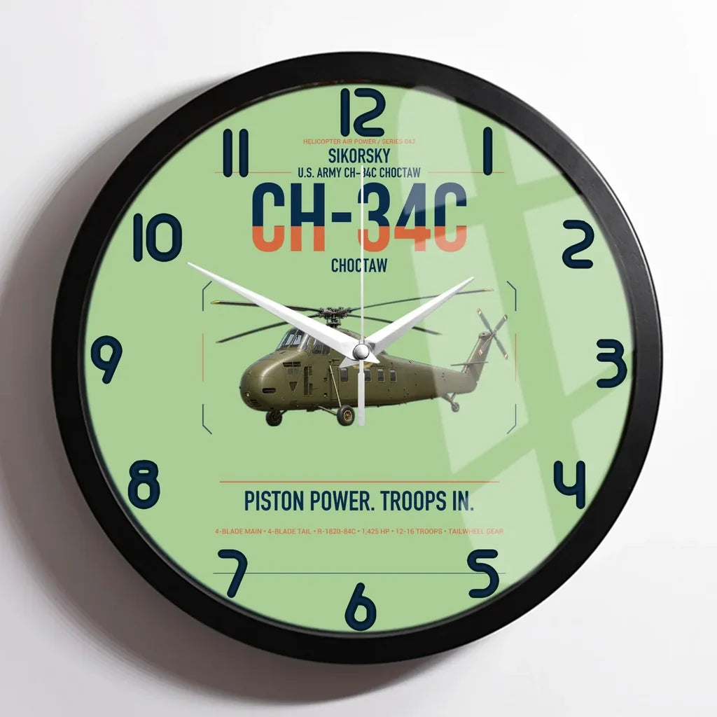 Sikorsky CH-34C Choctaw design on light green framed wall clock