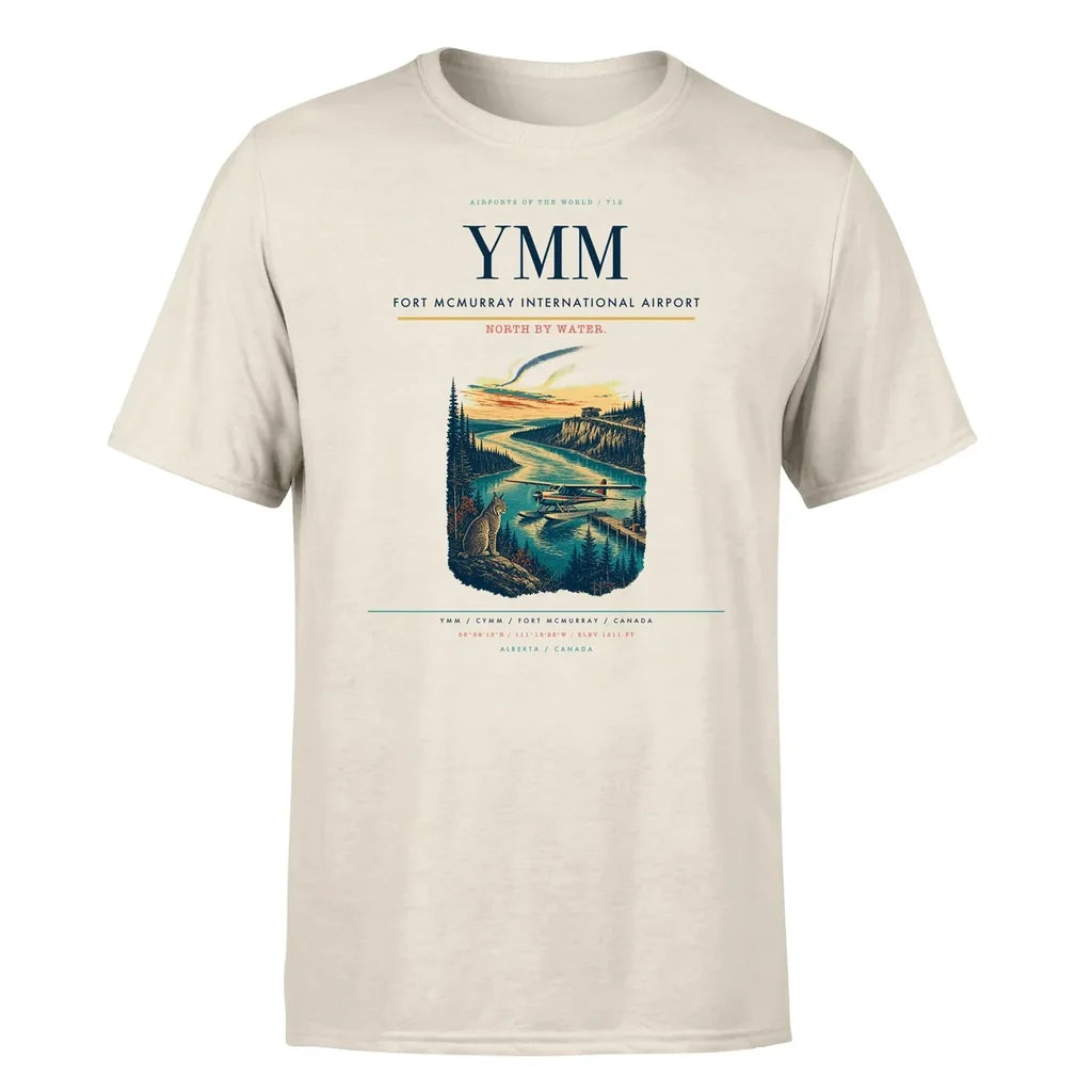 Fort McMurray International Airport (YMM) T-Shirt single-side front print in Beige | fort-mcmurray-international-airport-ymm-double-side-t-shirt