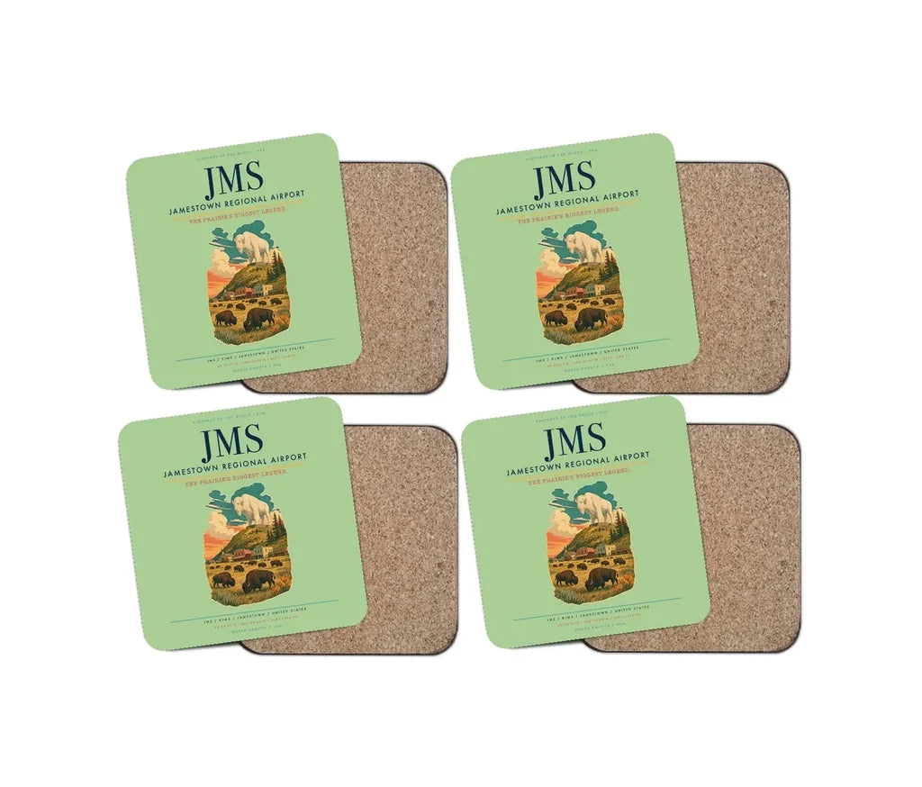 Jamestown Regional Airport (JMS) design on light green 4 pieces set coaster