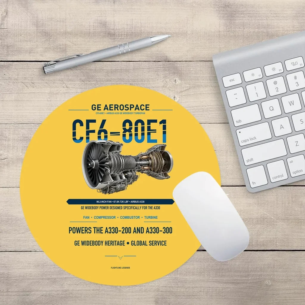 CF6-80E1 design on yellow round mouse pad