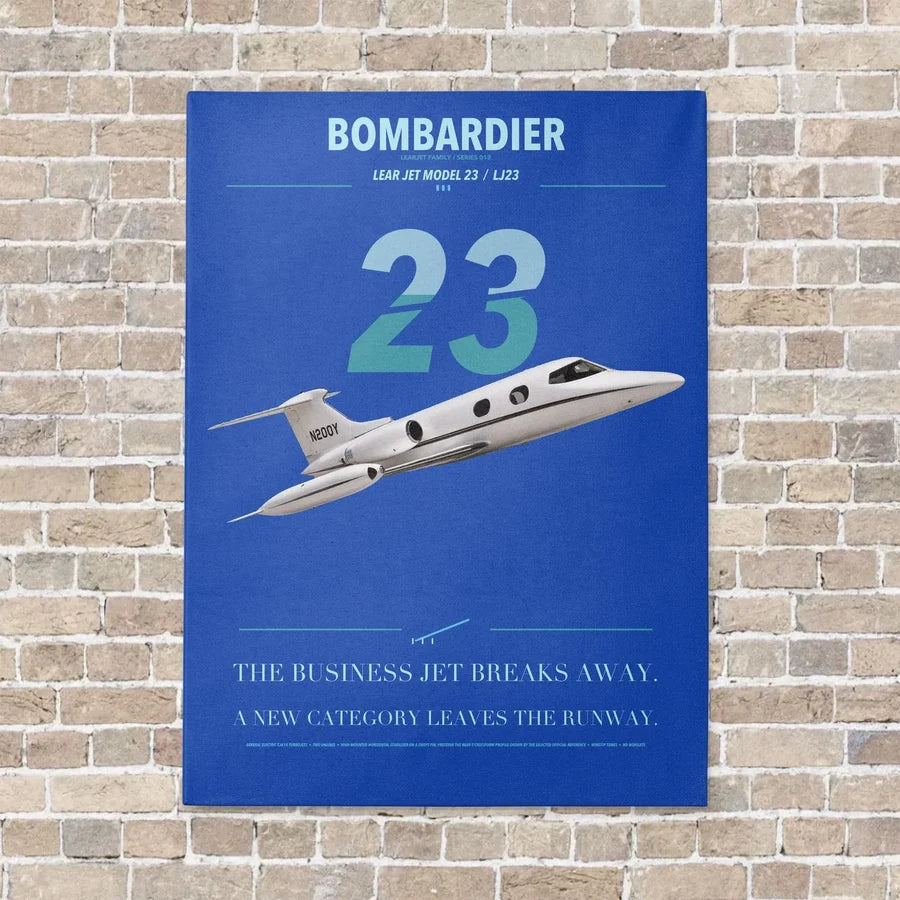 Bombardier Learjet 23 vertical canvas print - no frame - blue background