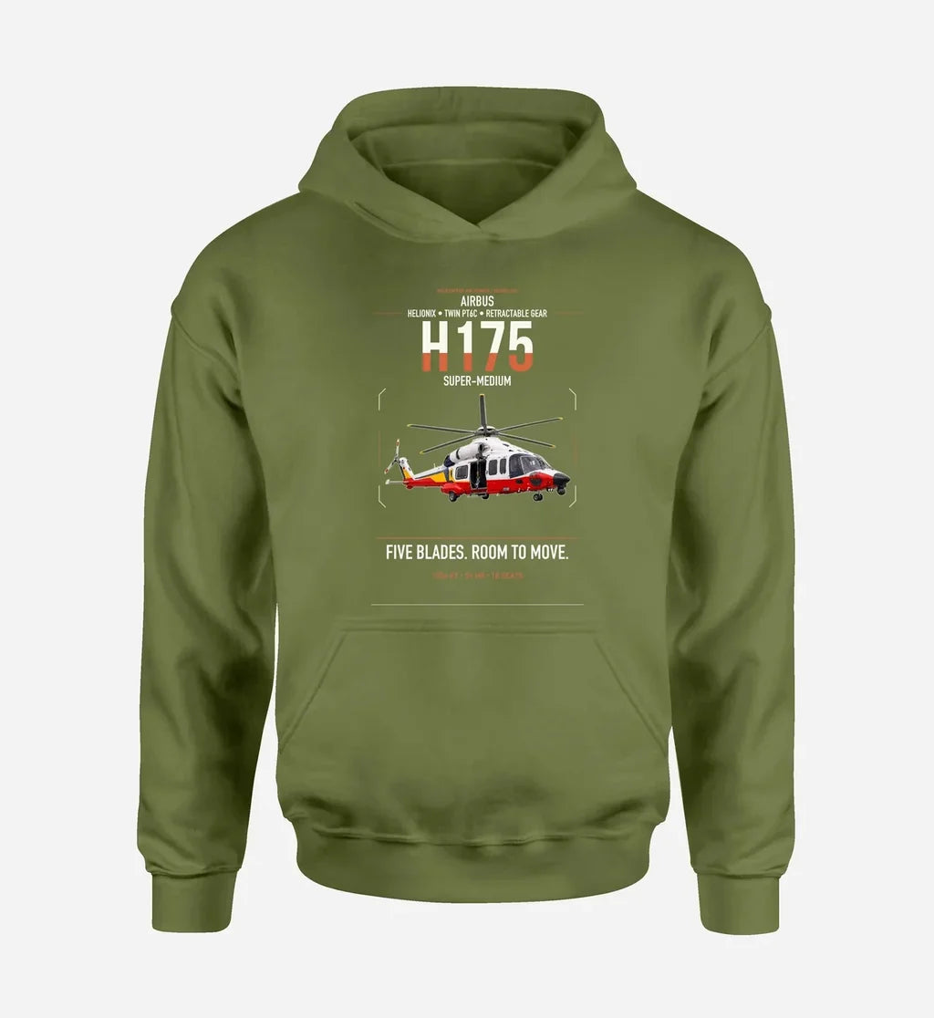 Airbus H175 design on green army double-side hoodie, single-side print