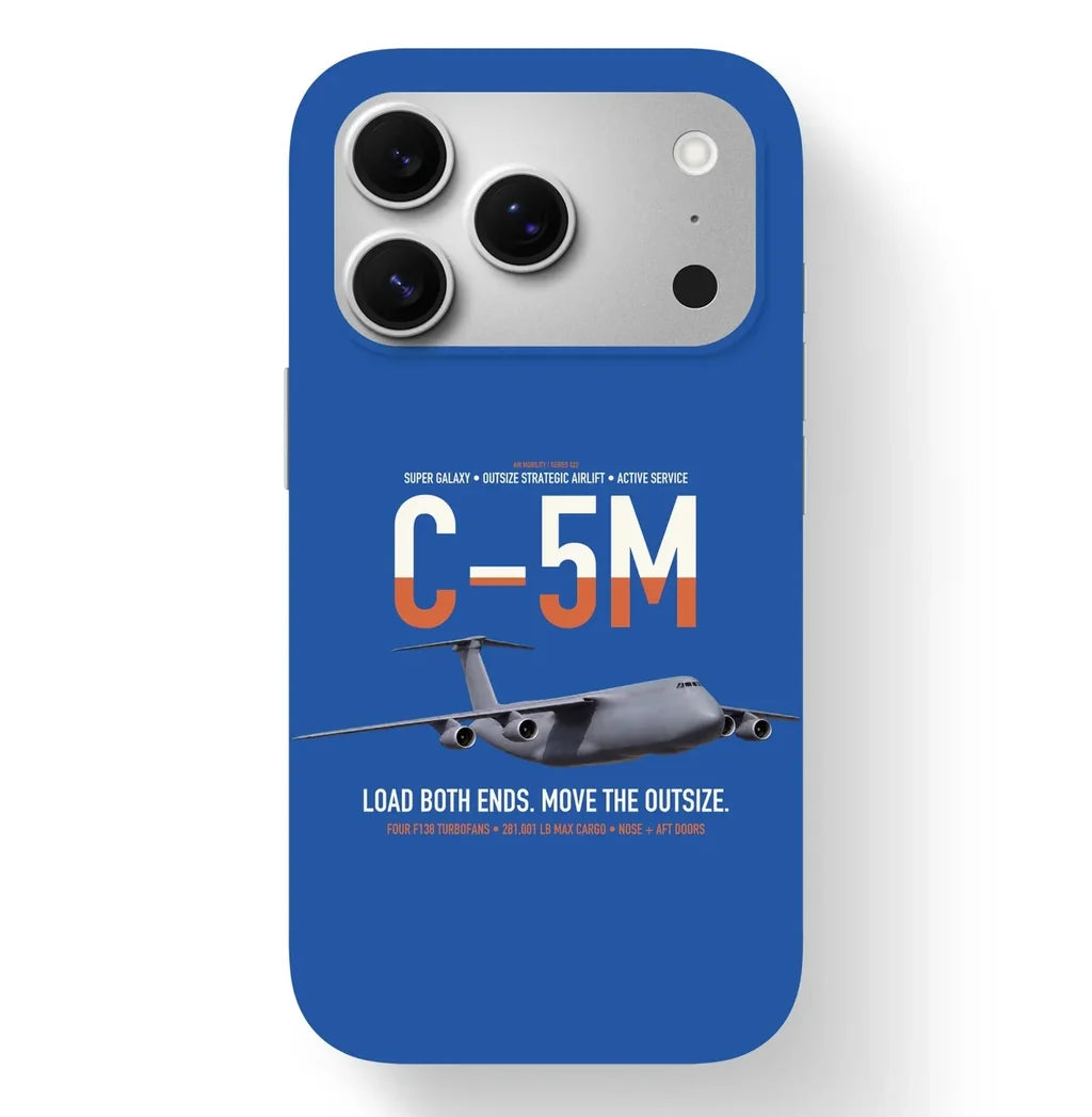 C-5M Super Galaxy design on blue magsafe iphone case, for iPhone 17 Pro