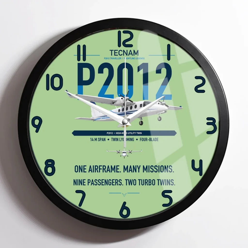 Tecnam P2012 Traveller design on light green framed wall clock