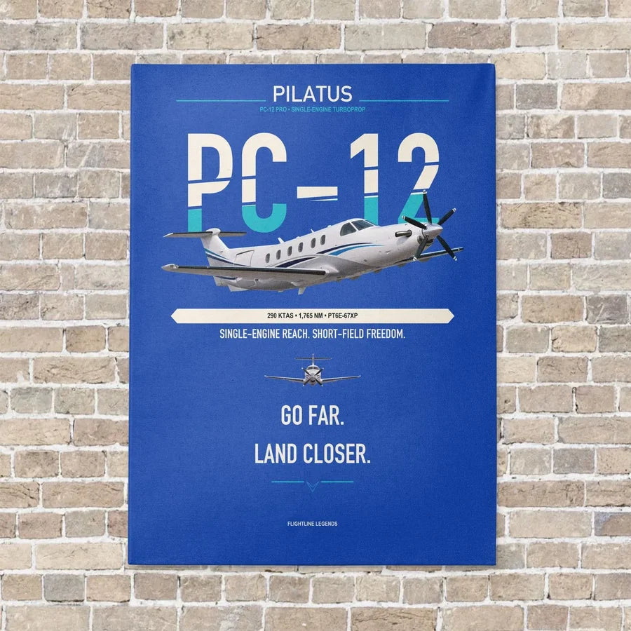 Pilatus PC-12 PRO vertical canvas print - no frame - blue background