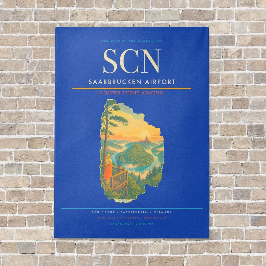 Saarbrucken Airport SCN vertical canvas print - no frame - blue background