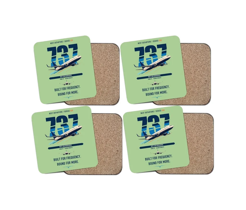 Boeing 737-800 NG design on light green 4 pieces set coaster