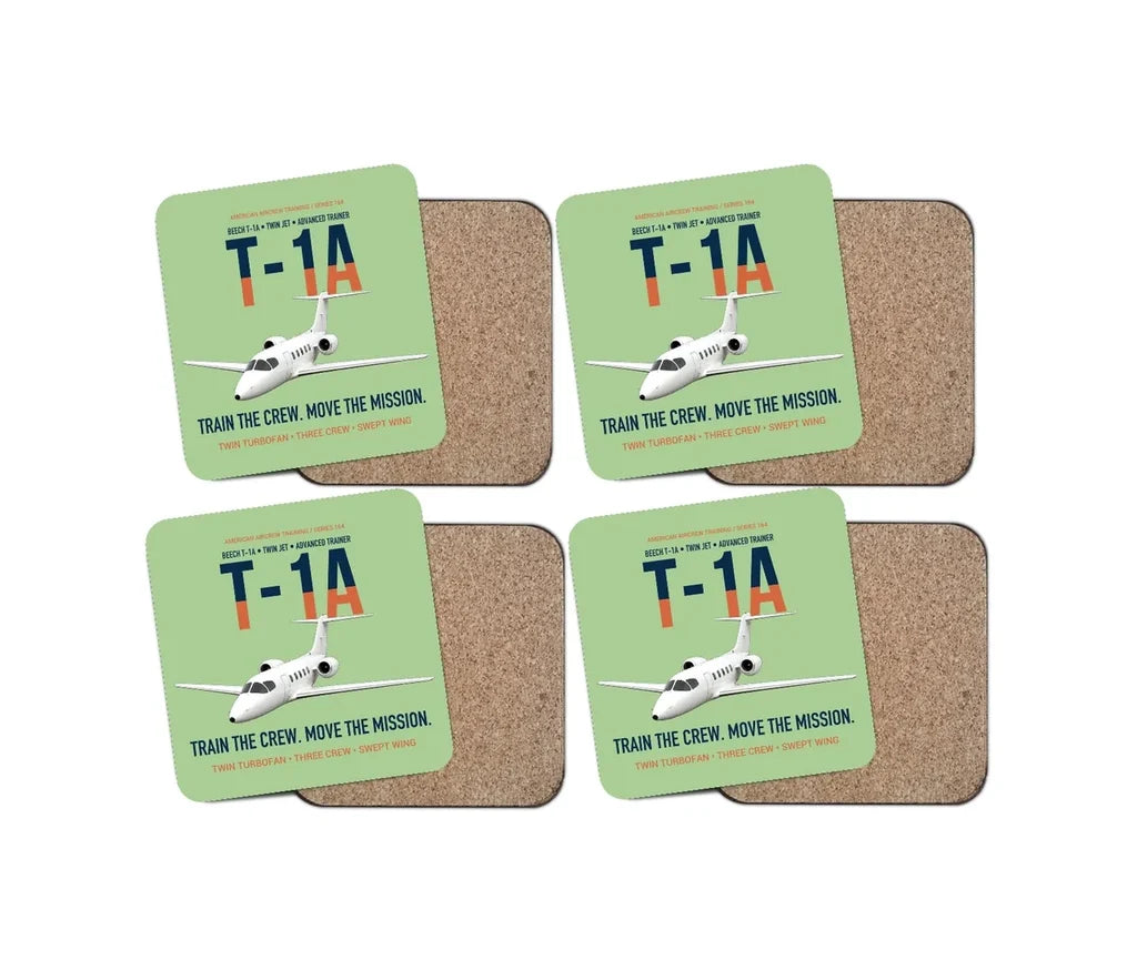 T-1A Jayhawk Advanced Jet Trainer design on light green 4 pieces set coaster