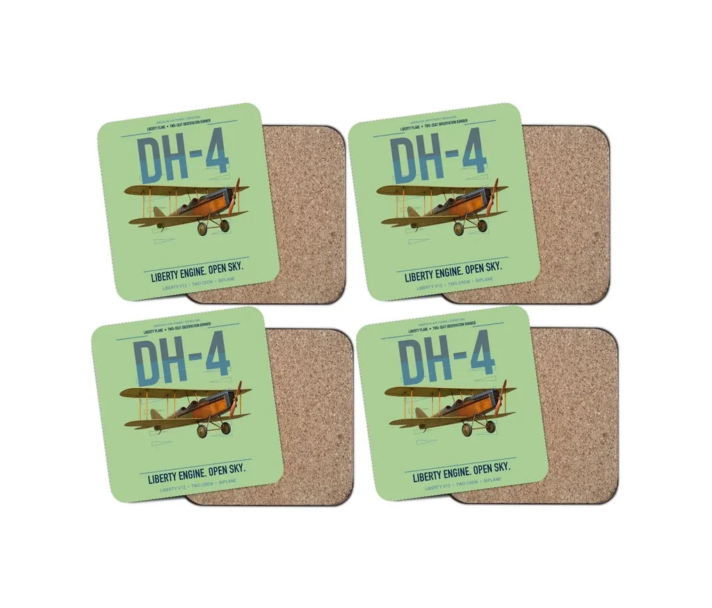 Airco DH-4 Liberty Plane design on light green 4 pieces set coaster